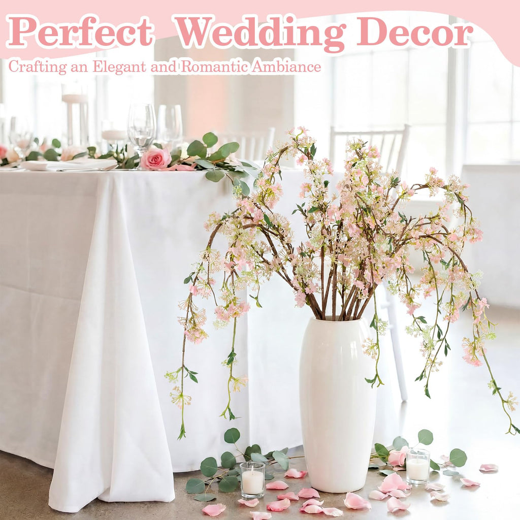 Blossom 6 Pcs Artificial Cherry Blossom Branches with Green Buds 40" Spring Evergreen Faux Stem Plastic Plant Stem Picks Sprigs for Tall Vase DIY, Modern Home Table Wedding Indoor and Outdoor Decor