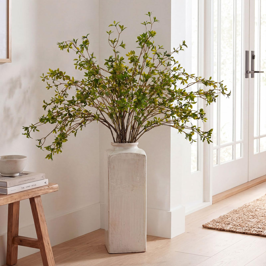 White Blossom 6 Pcs Artificial Cherry Blossom Branches with Green Buds 40" Spring Evergreen Faux Stem Plastic Plant Stem Picks Sprigs for Tall Vase DIY, Modern Home Table Wedding Indoor and Outdoor Decor (Copy)