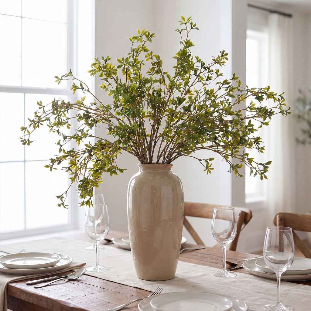 White Blossom 6 Pcs Artificial Cherry Blossom Branches with Green Buds 40" Spring Evergreen Faux Stem Plastic Plant Stem Picks Sprigs for Tall Vase DIY, Modern Home Table Wedding Indoor and Outdoor Decor (Copy)