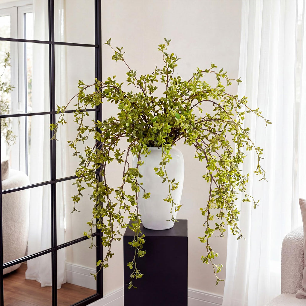 White Blossom 6 Pcs Artificial Cherry Blossom Branches with Green Buds 40" Spring Evergreen Faux Stem Plastic Plant Stem Picks Sprigs for Tall Vase DIY, Modern Home Table Wedding Indoor and Outdoor Decor (Copy)