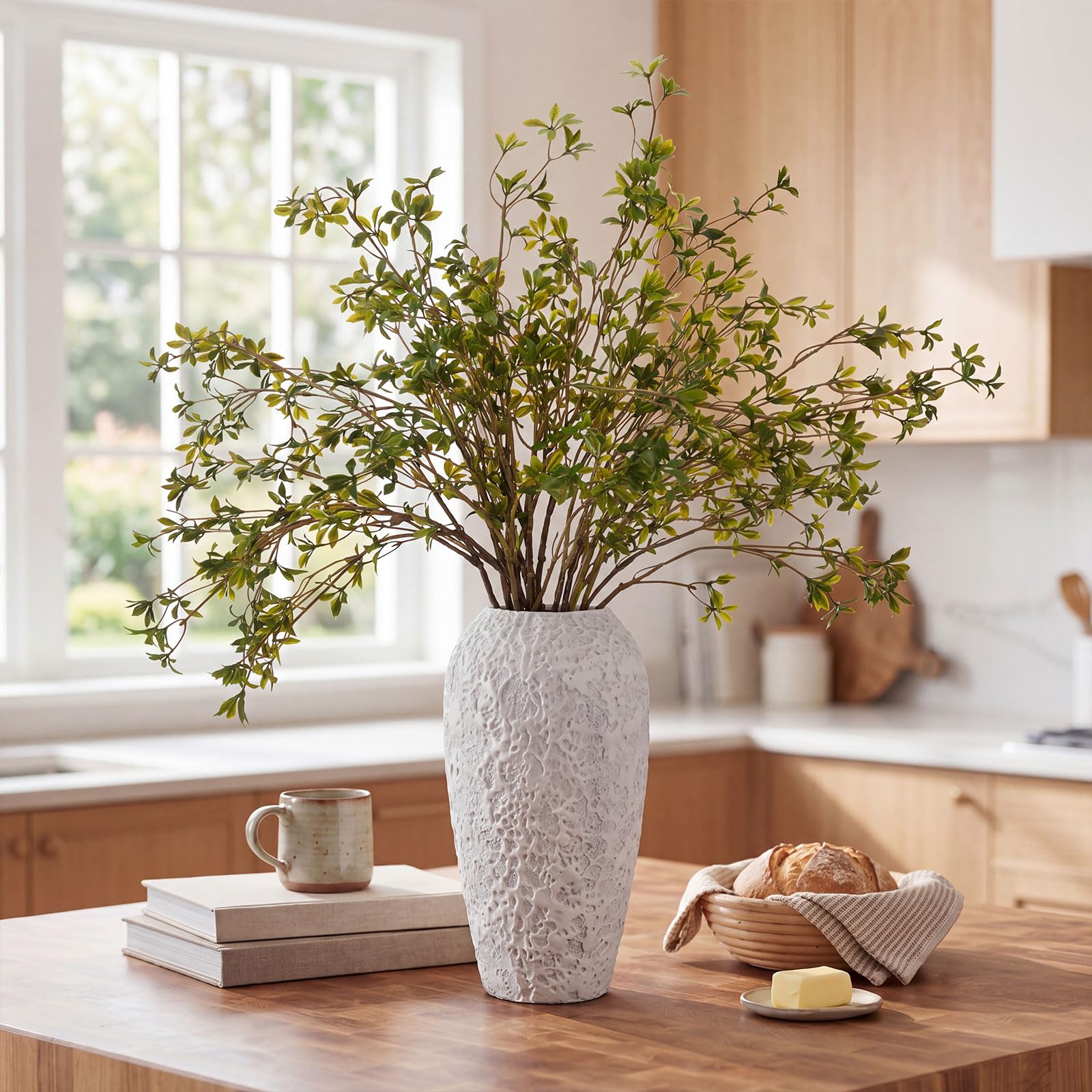 White Blossom 6 Pcs Artificial Cherry Blossom Branches with Green Buds 40" Spring Evergreen Faux Stem Plastic Plant Stem Picks Sprigs for Tall Vase DIY, Modern Home Table Wedding Indoor and Outdoor Decor (Copy)