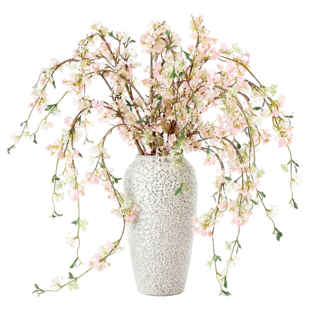 Blossom 6 Pcs Artificial Cherry Blossom Branches with Green Buds 40" Spring Evergreen Faux Stem Plastic Plant Stem Picks Sprigs for Tall Vase DIY, Modern Home Table Wedding Indoor and Outdoor Decor
